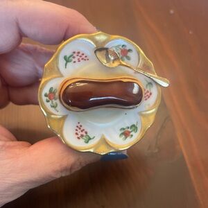 Vintage Limoges Miniature Eclair on Decorative Plate